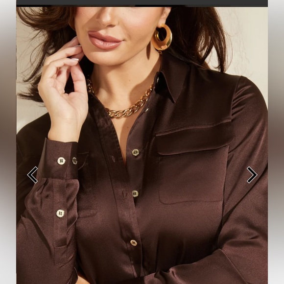 Marciano Chocolate Brown Button Down Shirt - Size XS - Picture 3 of 12